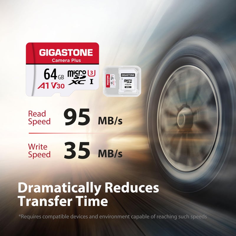 Gigastone بطاقة micro SD سعة 64 جيجابايت من GIGASTONE - عبوة 5 قطع، كاميرا بلس، بطاقة ذاكرة MicroSDXC لكاميرا Wyze، كاميرا أمنية، هاتف ذكي، جهاز Fire Tablet، تسجيل فيديو بدقة 4K، UHS-I U3 A1 V30، 95 ميجابايت/ثانية، مع محول - Image 2